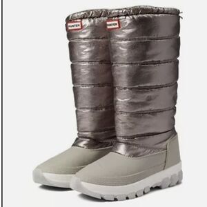 Hunter Original Metallic Dark Silver Hail Insulated Tall Snow Boot Women 9